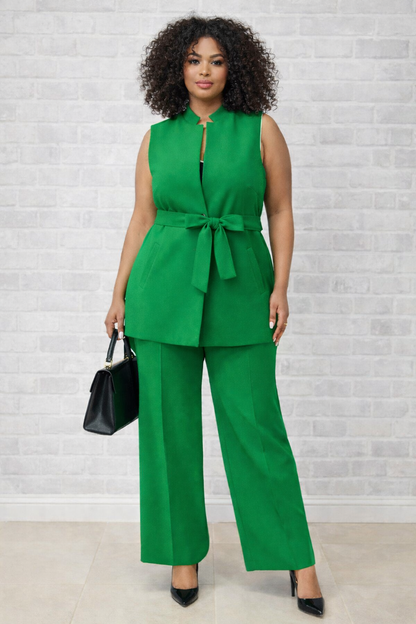 Emerald Power Set – Tailored Vest & Wide-Leg Pants