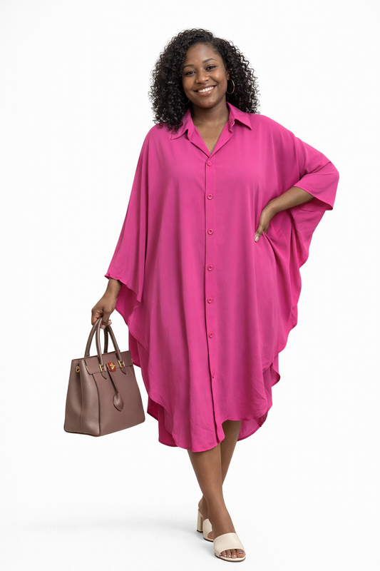 FlowEase Batwing Shirt Dress – Pink