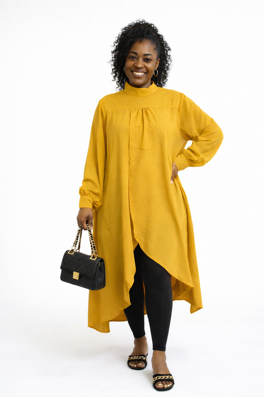 Flowy High-Low Quality Mustard Tunic Top