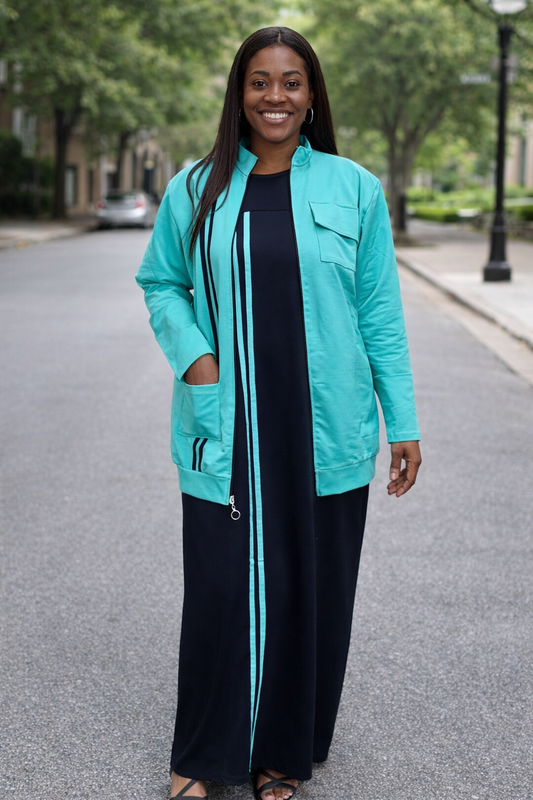 Teal Urban Elegance Zip Jacket Maxi Set