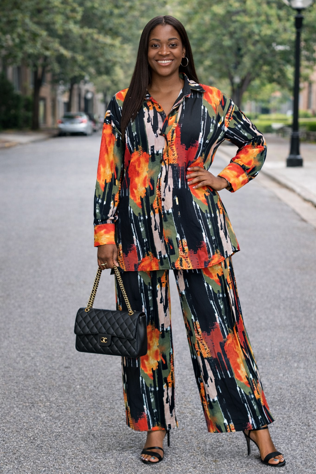 Bold Brushstroke Shirt & Wide-Leg Pant Set