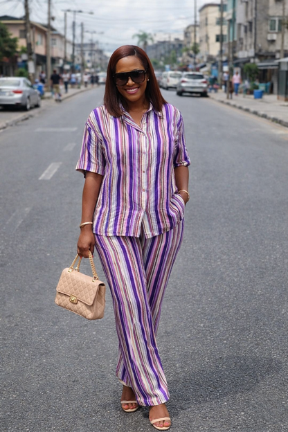 Amara Luxe Stripe Co-Ord Set (2-Piece Shirt & Pant)