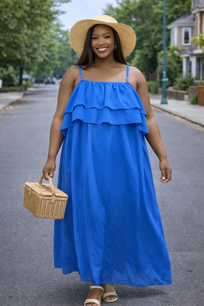 Blue Ruffle Maxi Dress – Plus Size Picnic Style
