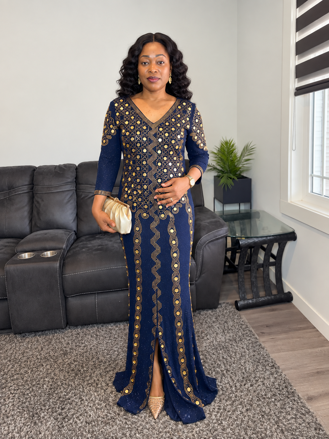 Fitted Party Dress: Blue Full Length Luxury Dress