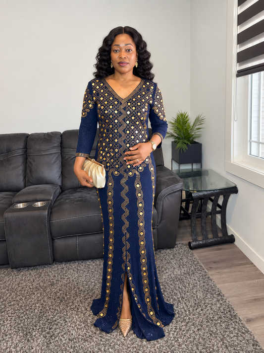 Fitted Party Dress: Blue Full Length Luxury Dress