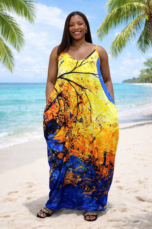 Robe longue abstraite Sunburst