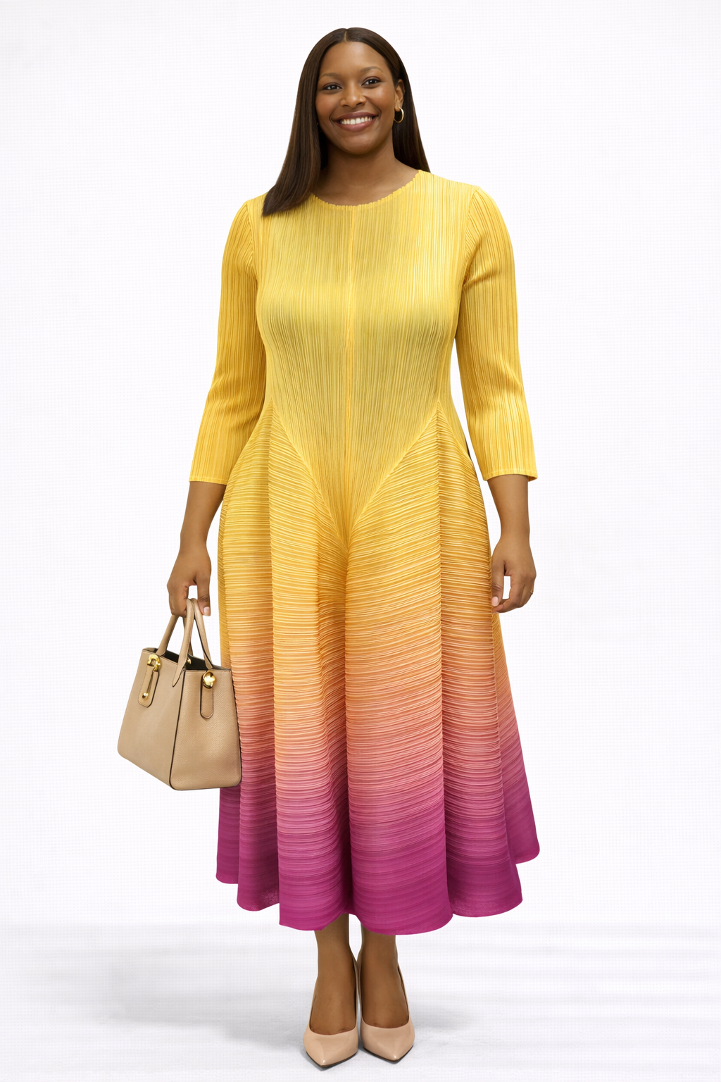 One Size  Pleated Miyaki Dress - Stretchy Fabric