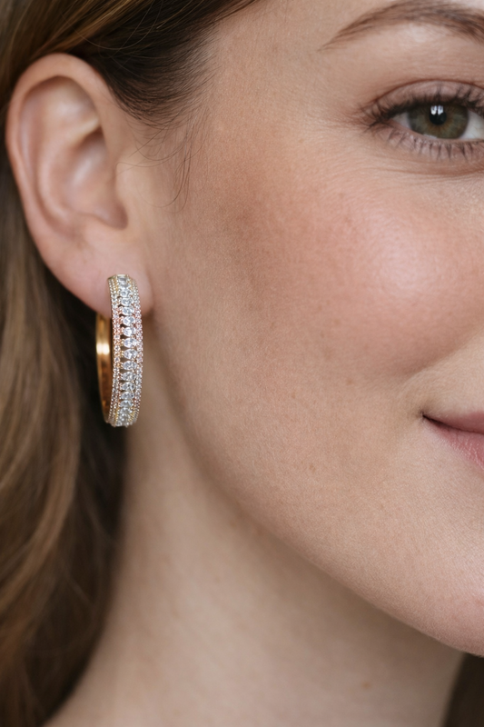 TELX 0187- 9.38 Xuping Gold Hoop Earrings – Sparkling Crystal Huggie Set