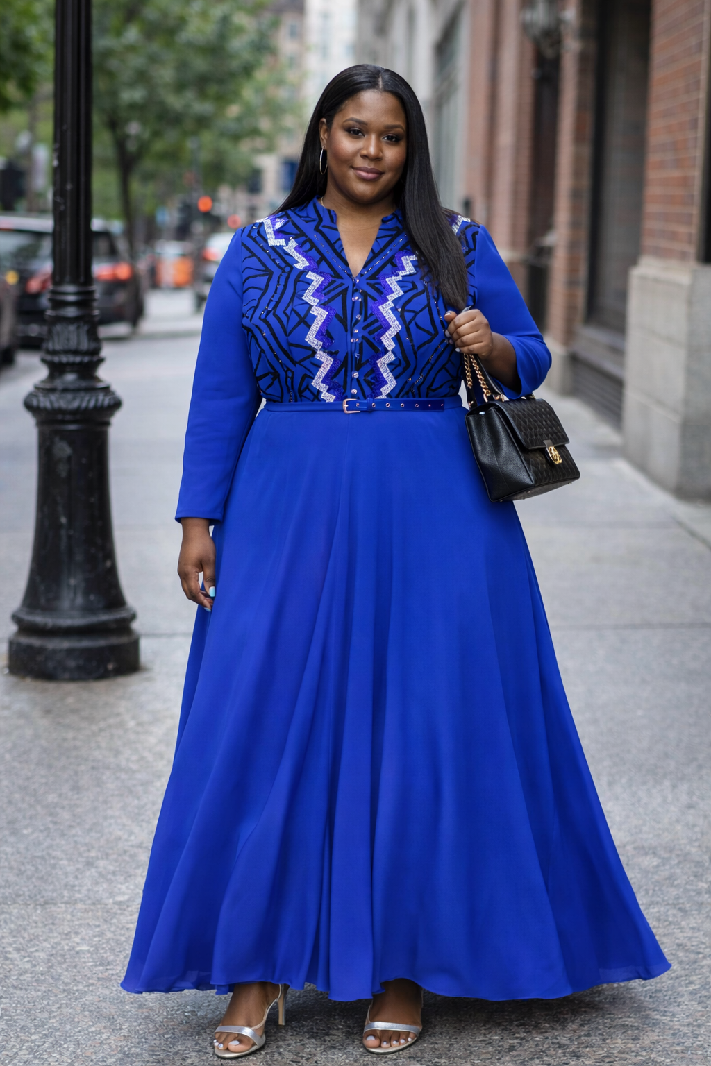 Blue Luxe Embellished Flowing Gown