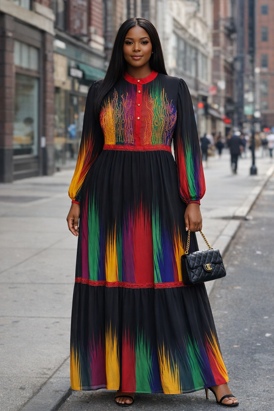 Maxi Multi Colour Long Chiffon Dress