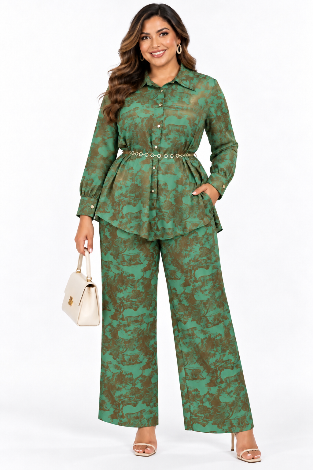Emerald Toile Print Two-Piece Pant Set