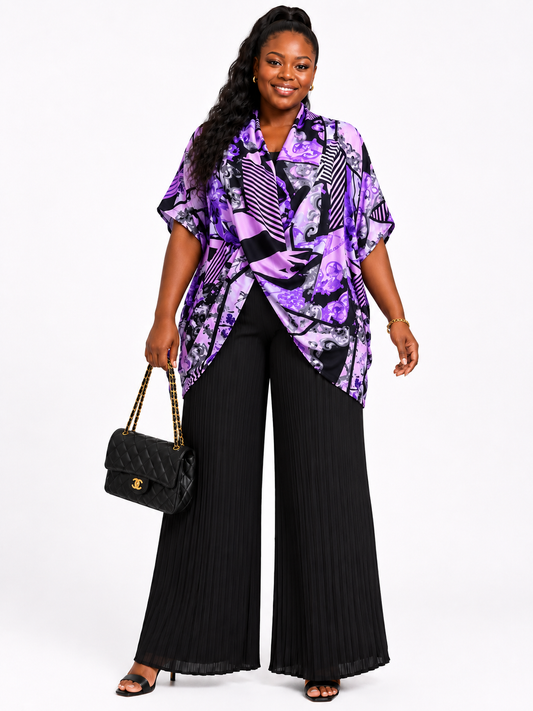 Purple Elegance Draped Pleated Pant Set