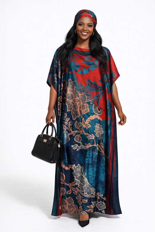 Satin Boubou Dress – Free Size, Flowy Elegance