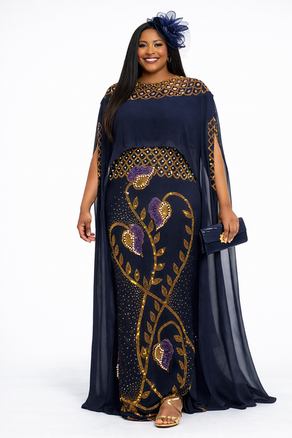 New in  Black Embellished Full Length Party Dress