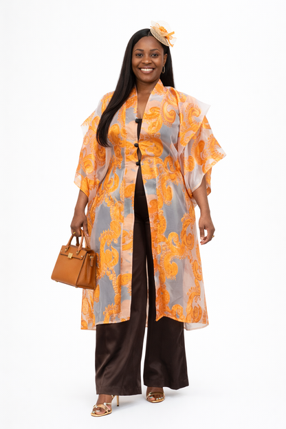 Gold Pattern Organza Top and Satin Wide Leg Pant