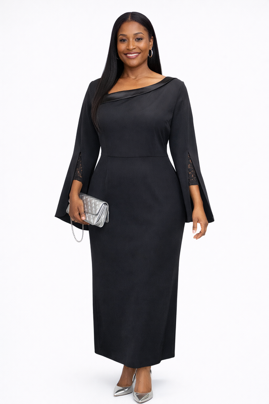 Elegant Black Asymmetric Midi Dress