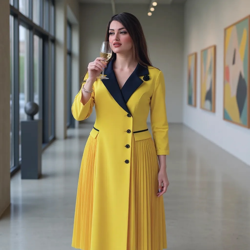 Corporate Side-Pleated Dress – Elegant Office Wear