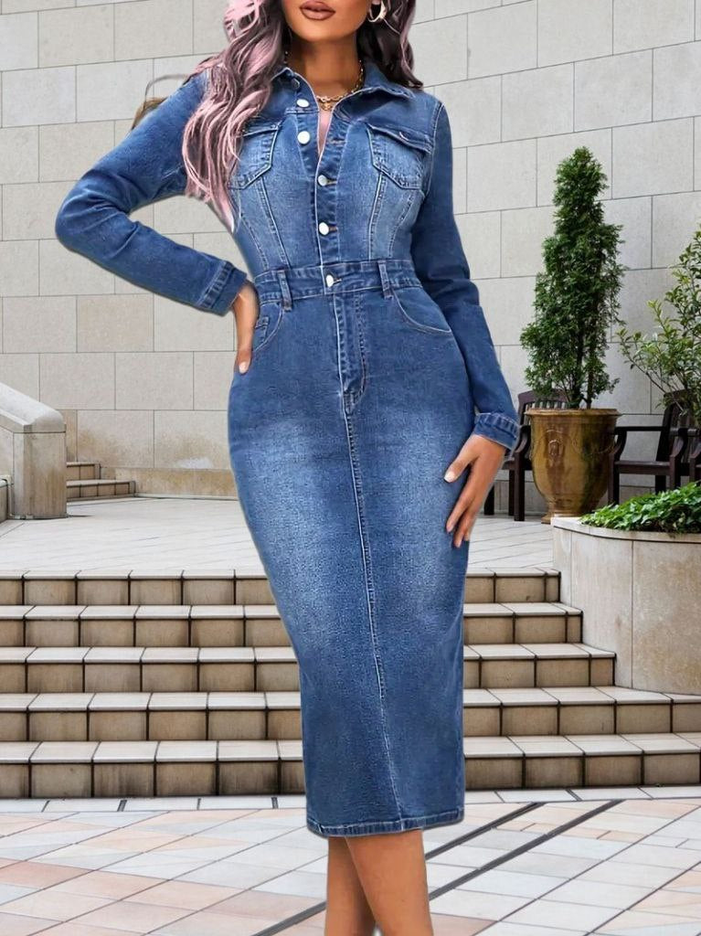 Casual Long Sleeve Jean Dress – Everyday Wear