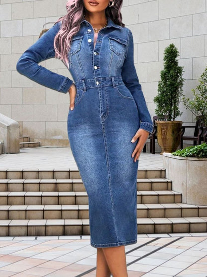 Casual Long Sleeve Jean Dress – Everyday Wear