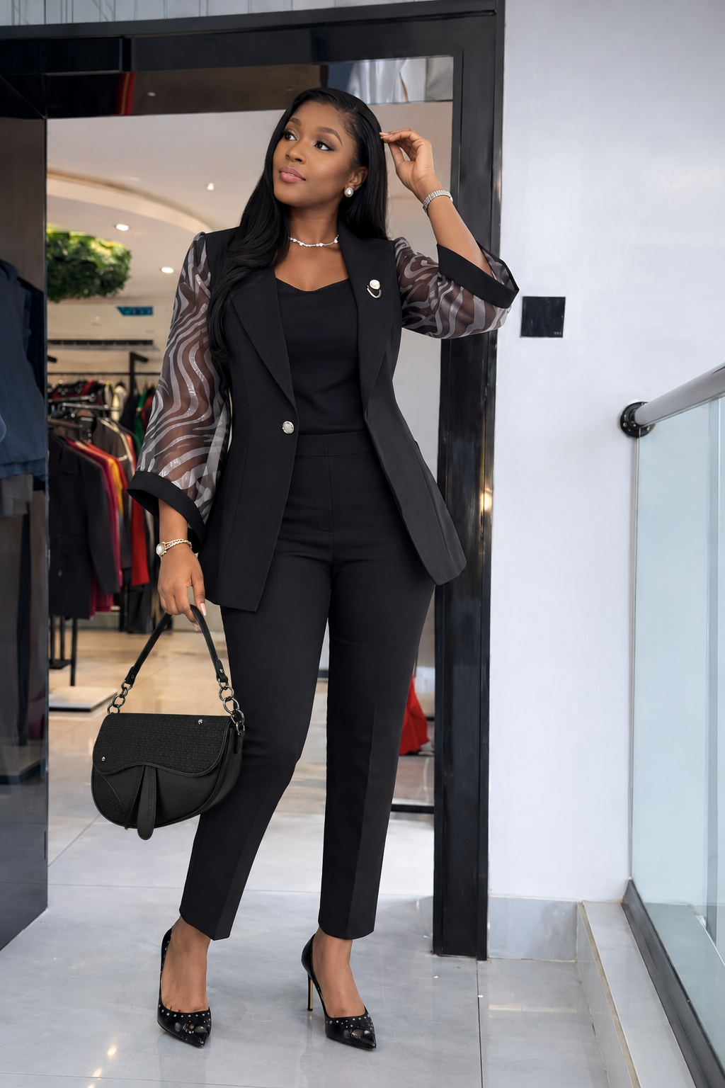 Combo Deal: The Elegant Black Suit & Handbag