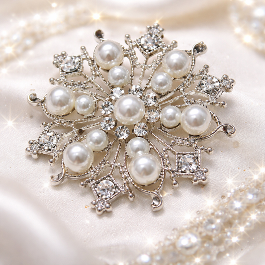 Imperial Pearl Crystal Snowflake Brooch