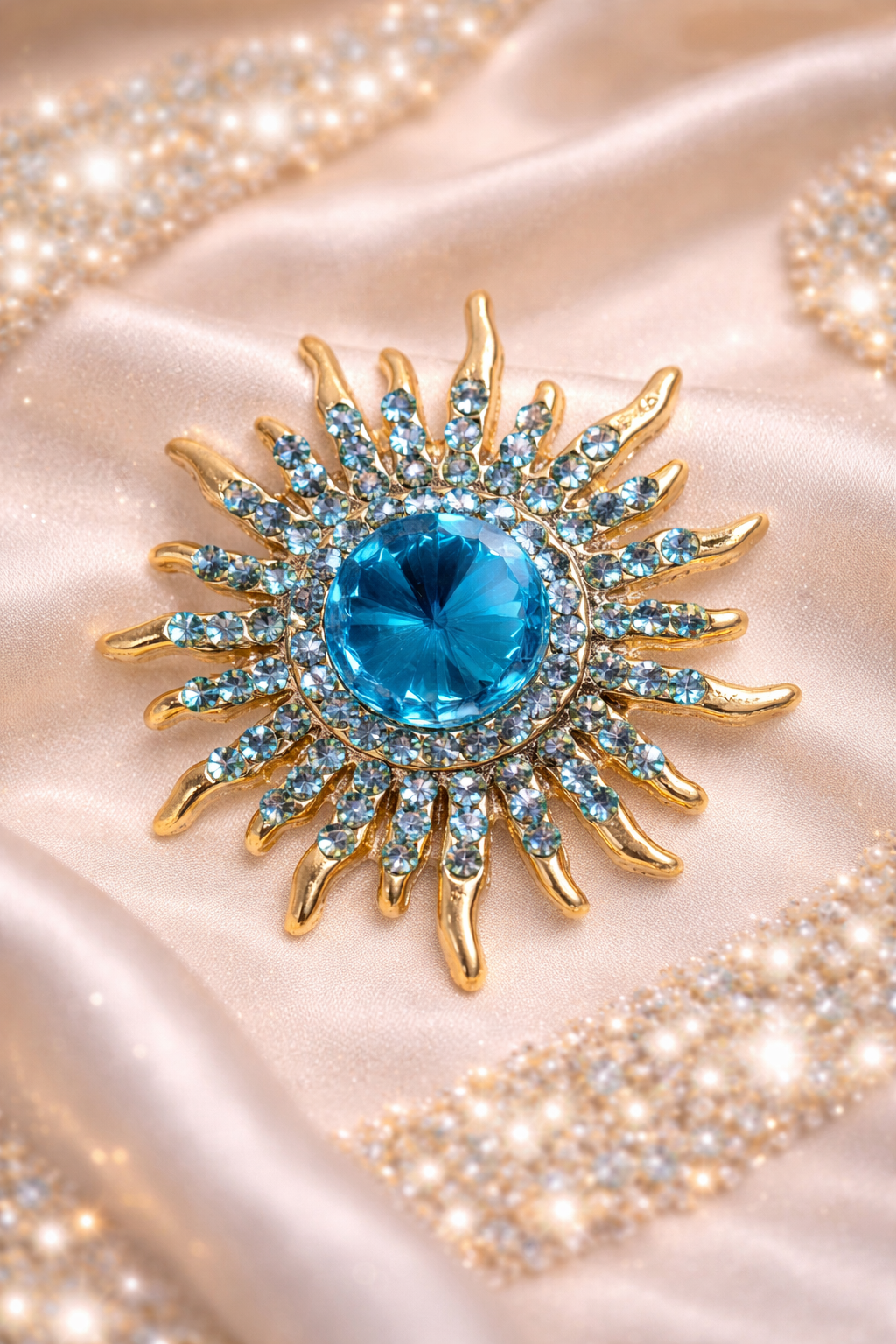 Azure Radiance Sunburst Brooch