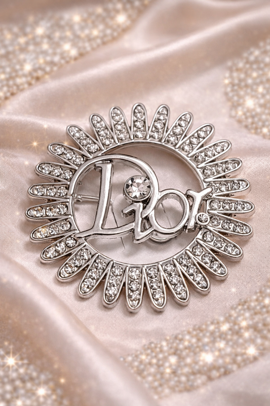 Silver Radiance Crystal Sunburst Logo Brooch