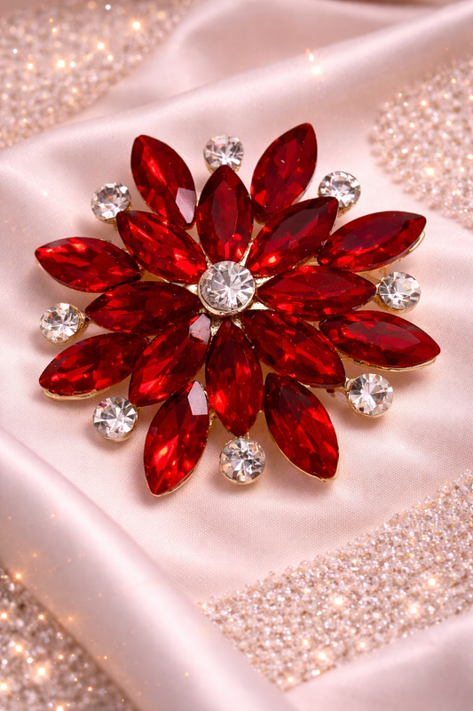 Crimson Bloom Crystal Statement Brooch