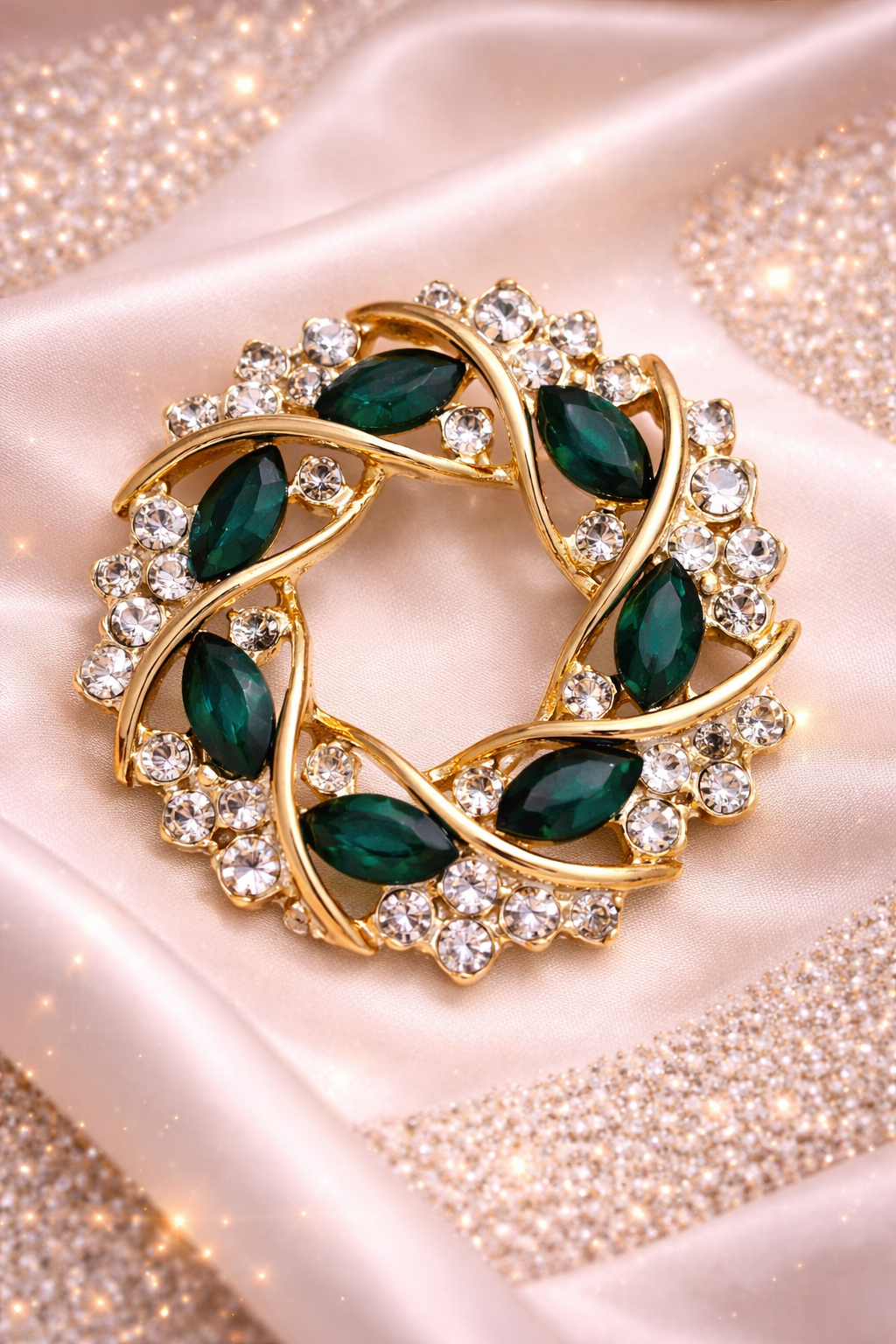 Emerald Royale Crystal Wreath Brooch
