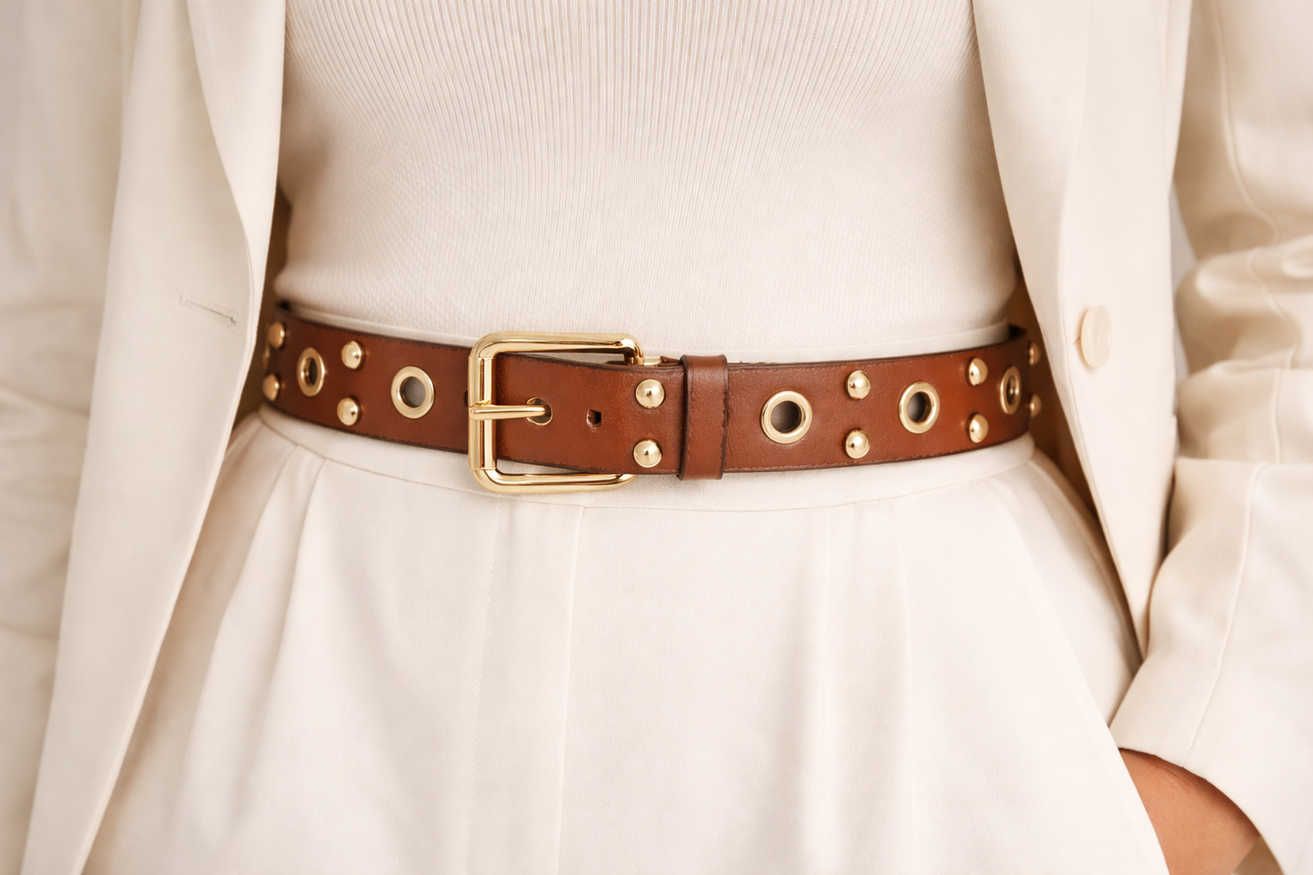 Luxe Studded Belt – Brown & Gold