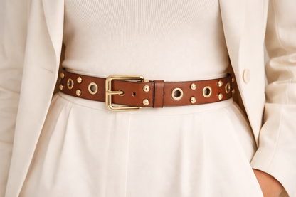 Luxe Studded Belt – Brown & Gold