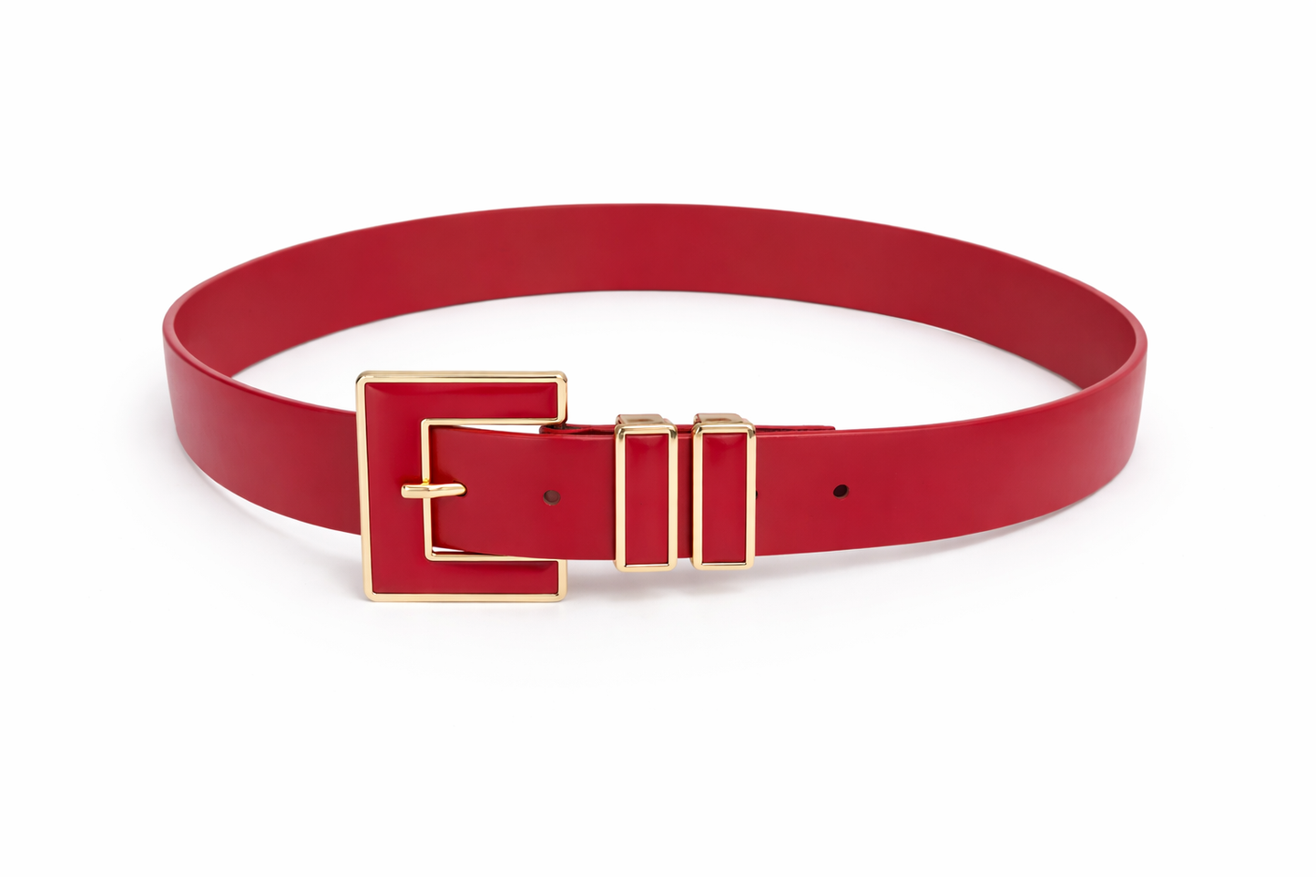 Luxury Red Statement Belt with Gold Square Buckle