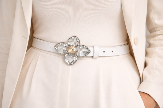 Crystal Bloom Luxe Belt – White