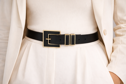 Luxe Square Buckle Belt – Black & Gold