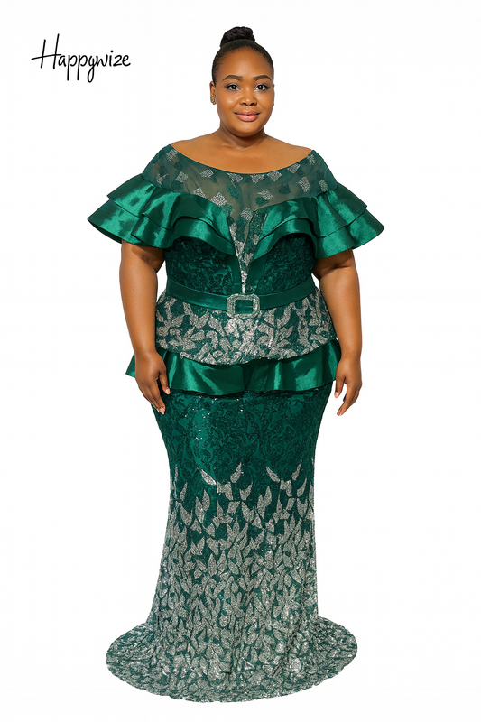 Party Dress: Green Full Length Luxury Dress