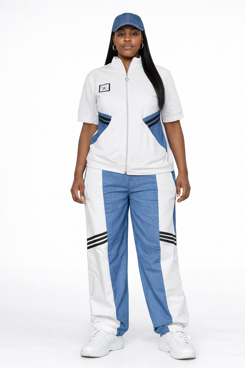 Sporty Denim Contrast Two-Piece Set