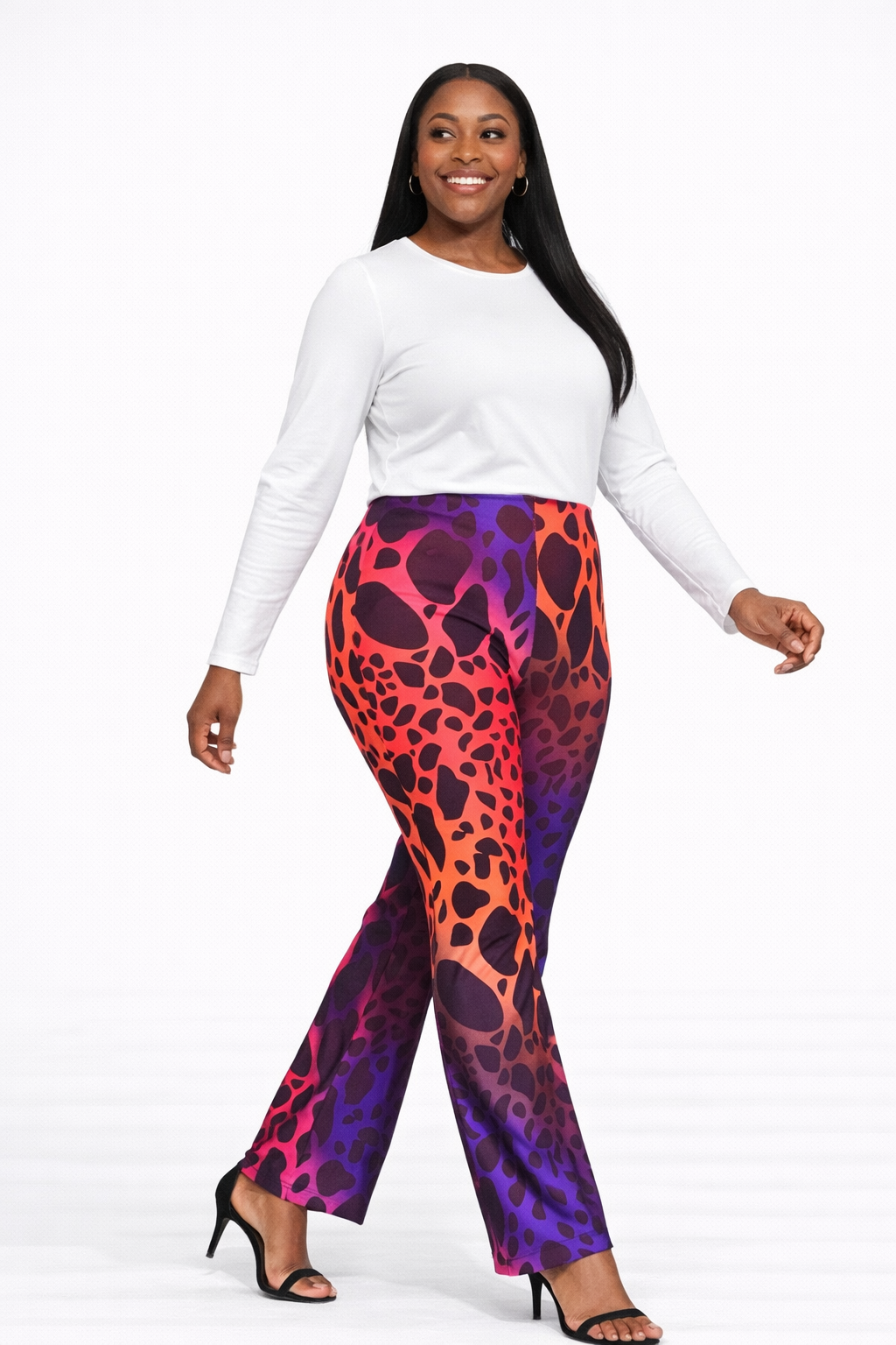 Vibrant Leopard Print Flare Pants