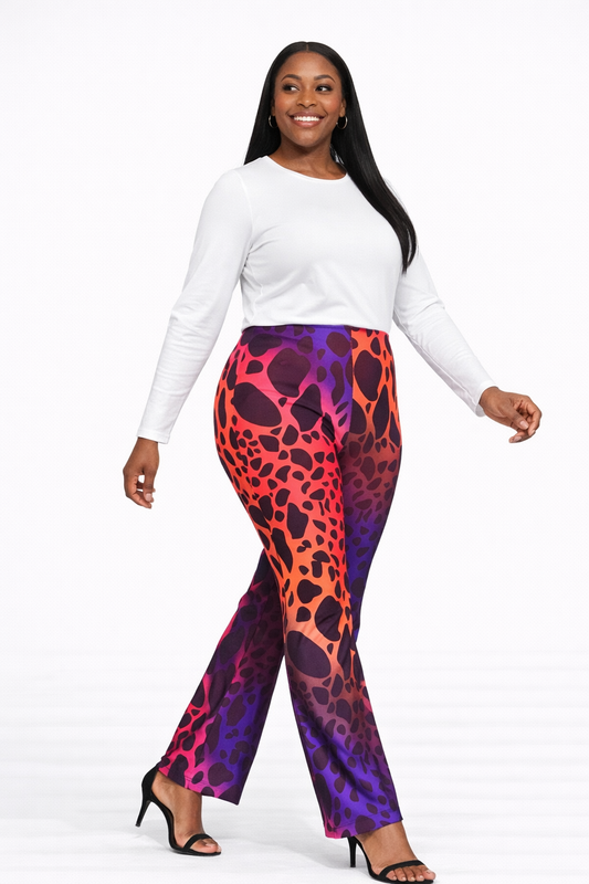 Vibrant Leopard Print Flare Pants