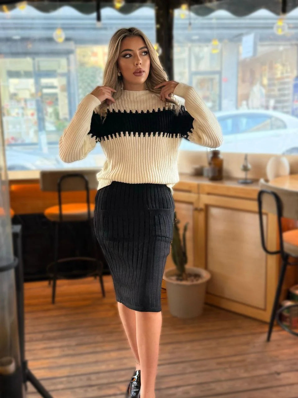 Two Pieces Top & Skirt -  Sweater /Wool Material