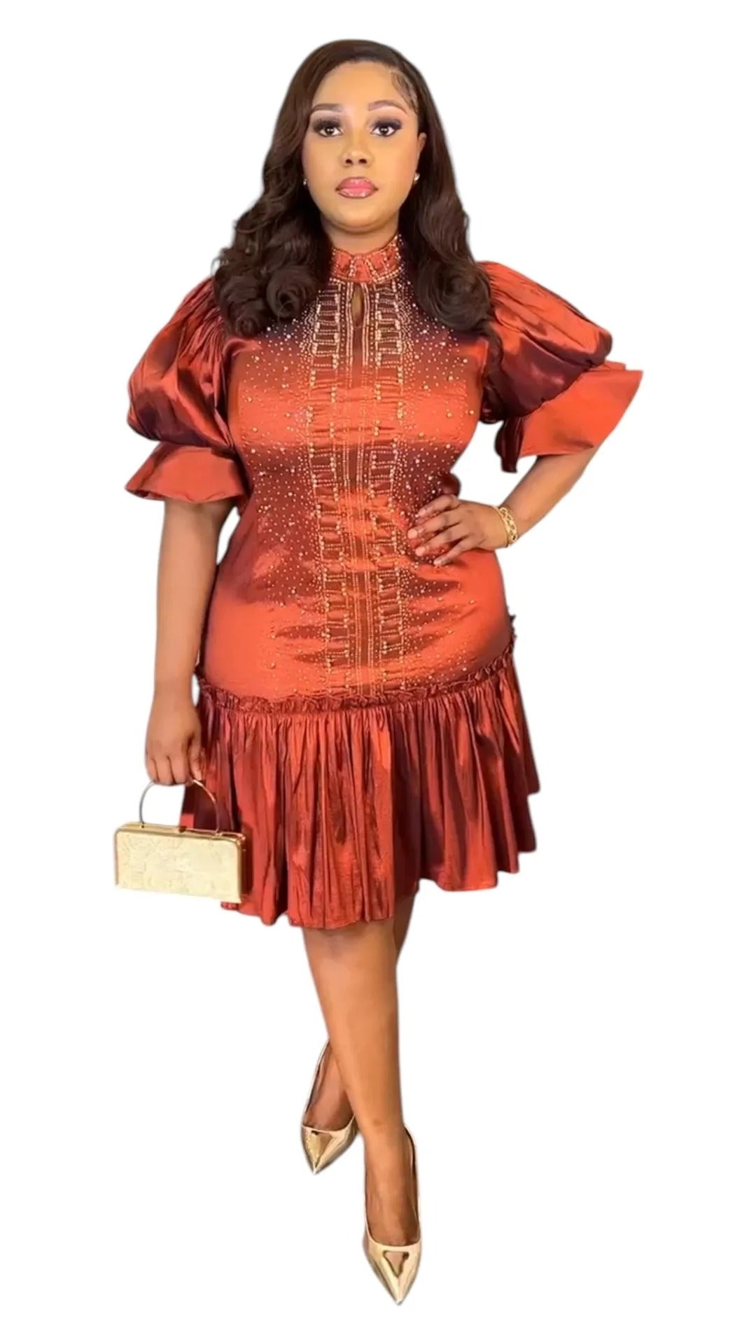 Kneel Length Tafeeta Embellished Party Dress