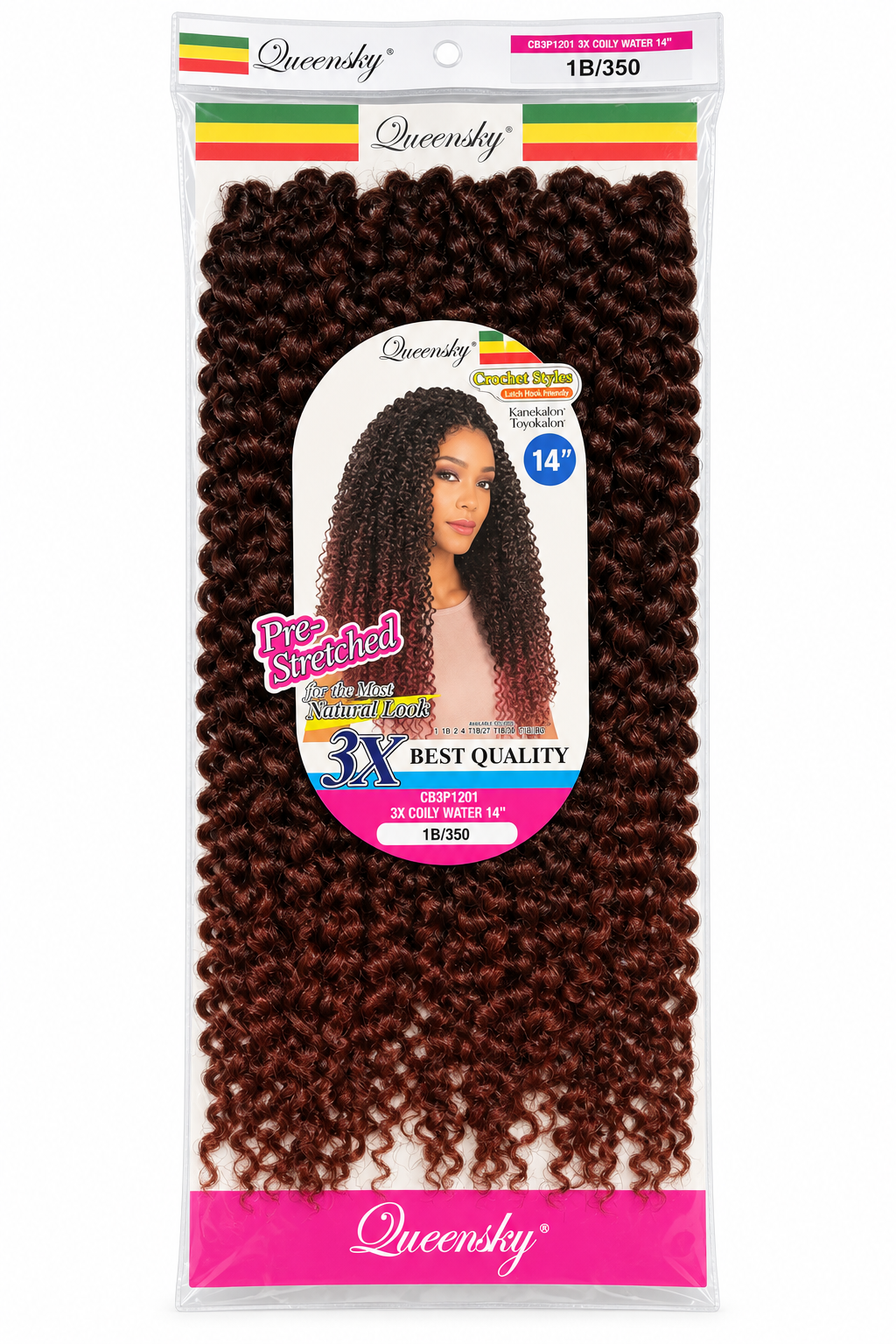 Queensky 3X Coily Water 14″ Pre-Stretched Crochet Hair – 1B/350