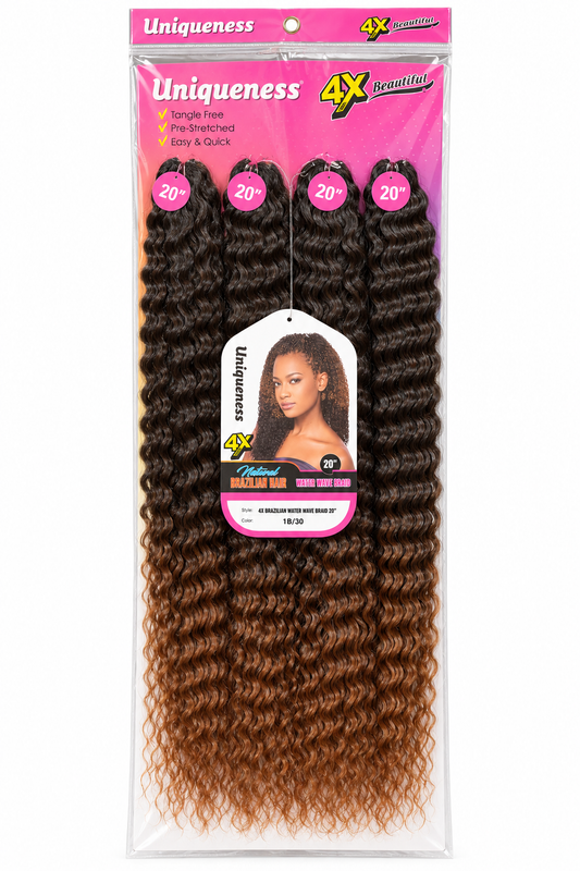 Uniqueness 4X Brazilian Water Wave Braid 20″ – Colour 1B/30