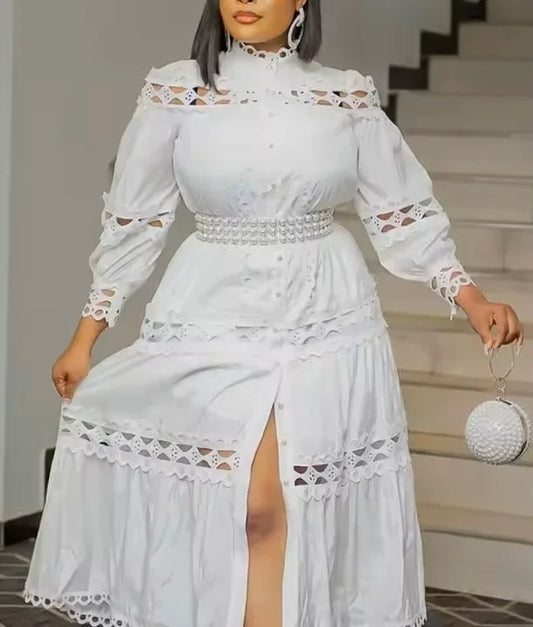 Cotton Lace Dress with Front Button Detail