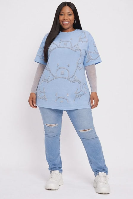 One Size - Blue Sparkle Statement Casual T-Shirt #22201