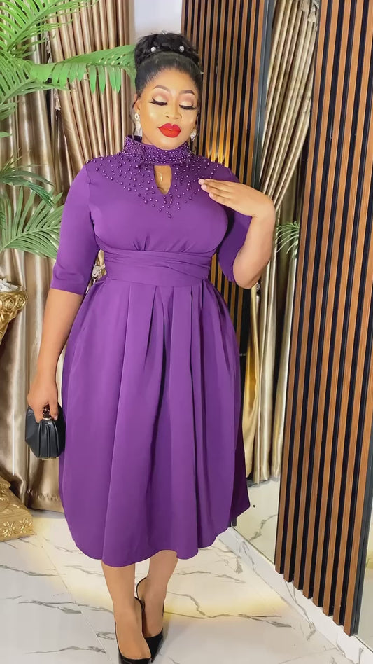 Purple Classy Dress With Infused Neck Beads