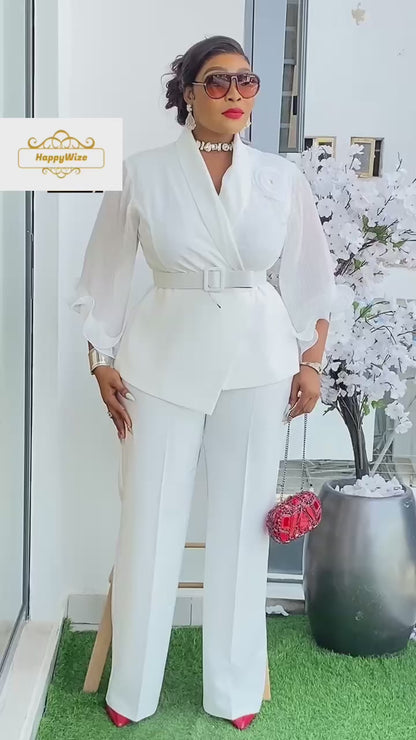 Elegant White Chiffon  Two-Piece Set – Timeless Chic
