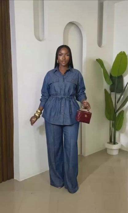 Classic Denim Short Sleeve Two-Piece Set – Denim