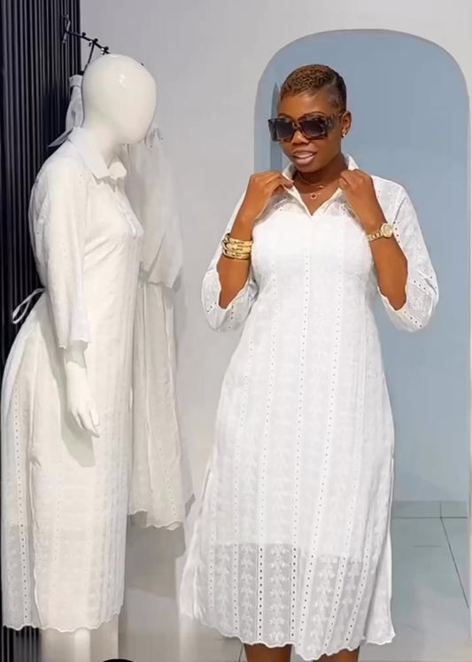 Cotton Lace Dress with Front Button Detail