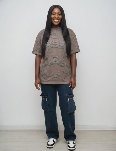 One Size - Grey Sparkle Statement Casual T-Shirt #22201