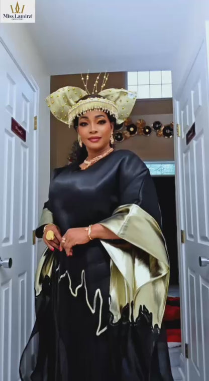 Royal Midnight Kaftan with Gold Embellishments - Excluding Head Wrap